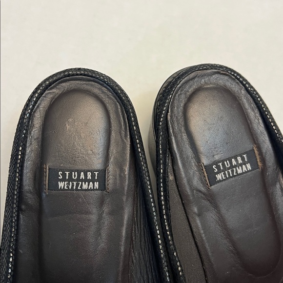STUART WEITZMAN BLACK LEATHER MULES /SLIDES BLACK HEELS 9 - Picture 15 of 16